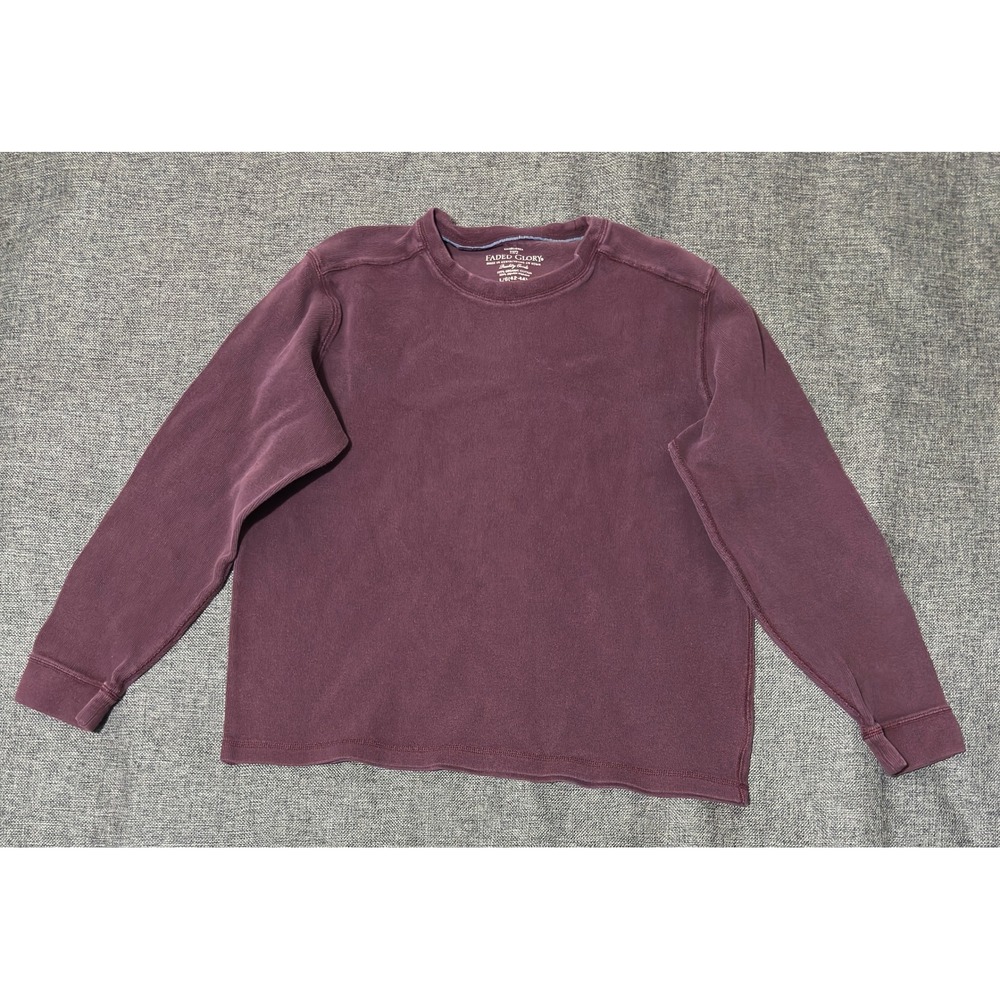 Faded Glory Mens L Long Sleeve Thermal Shirt Maroon Cotton